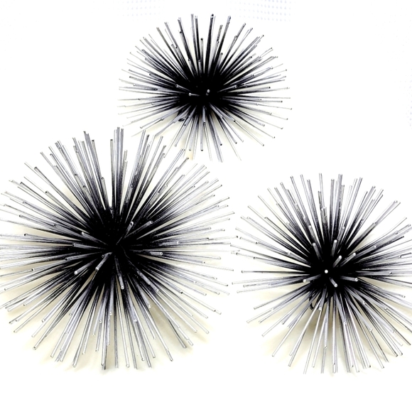 MCM Retro Antiqued Silver Starburst Metal Wall Sculpture Art (set of 3) - Picture 1 of 7